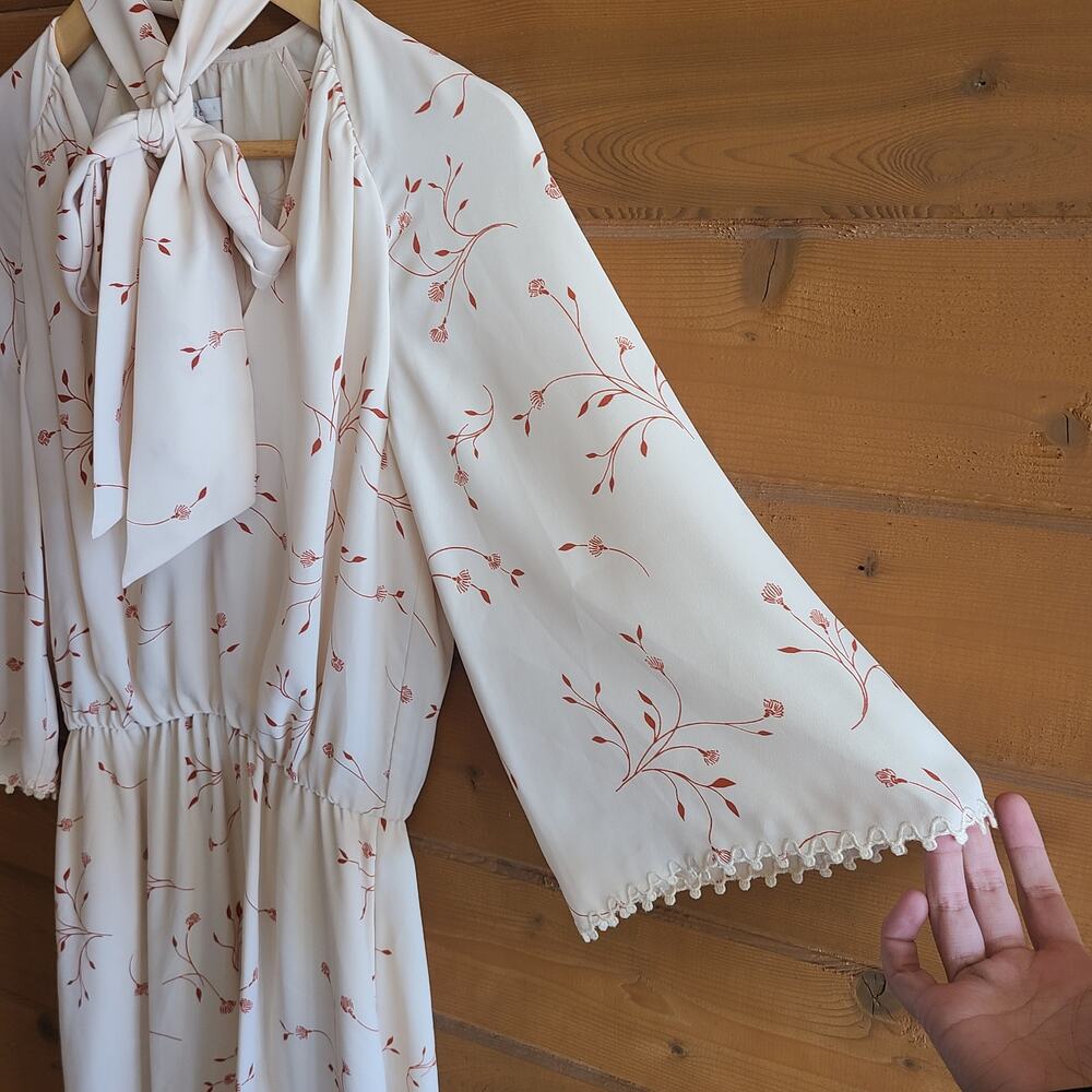 Joie Dakota Mini Dress Floral Aged White XS Neck Tie Cottagecore Boho Prairie - Picture 5 of 6